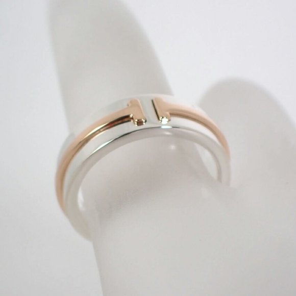 TIFFANY/ 925/750 T TWO combination narrow ring size 9 - Picture 7 of 9